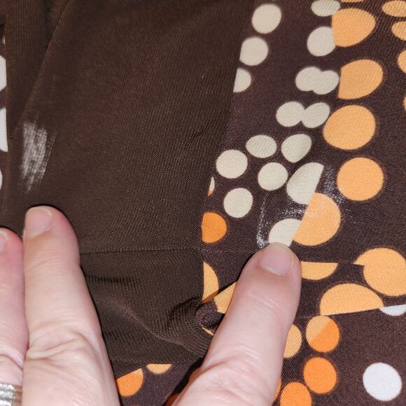 TABOO Knee Length Dress Women Large Orange Brown Babydoll Mod Retro 70s Vintage - Picture 6 of 9